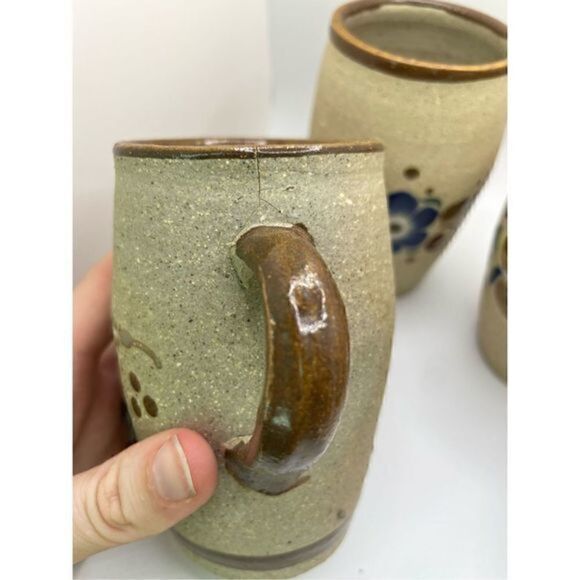 🦋 Mexican Tonala Sandstone Mugs Mexico Co Folk Art Pottery Blue Brown Vintage - Picture 4 of 6
